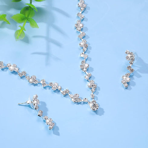 Bridal Jewelry Set Rhinestone Wedding Jewelry Set Include Wome Necklace Bracelet Earrings Brides Bridesmaid Prom Costume Jewelry Set for Bridal We...