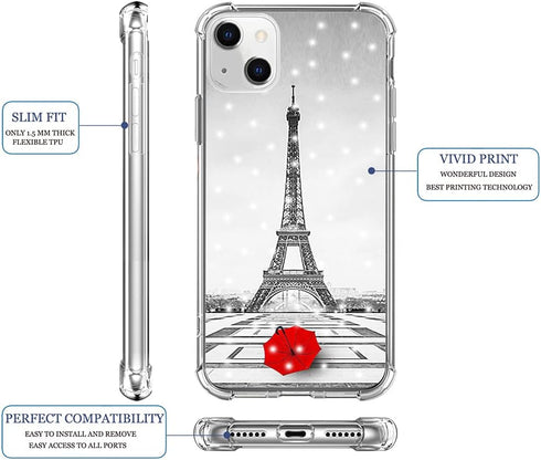 case for 14/13 Paris Eiffel Tower Designer Rubber Protective Skin Cover Shockproof Compatible with iPhone 13/14 Get Lost in Paris Creative Romanti...
