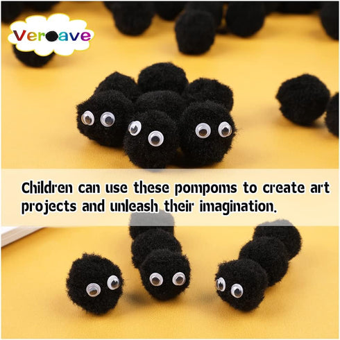 Veroave 150 Pieces Pom Poms 1 Inch Black,Small Pom Poms for Crafts, Puff Balls, Arts and Craft Pom Pom Balls for DIY Art Creative Crafts Decoratio...