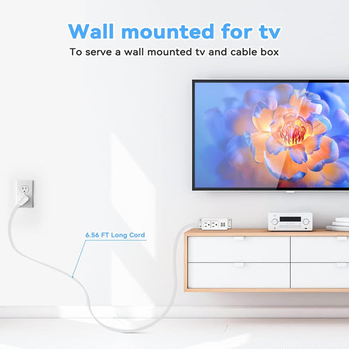 Kungfuking Power Strip with USB, Wall Mountable Socket Surge Protector Power Strip with 2 AC Outlets and 2 USB Charging Ports White Extension Cord...