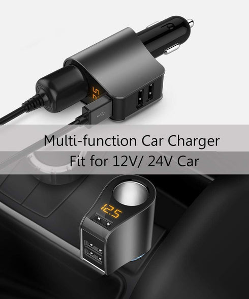 LIHAN Cigarette Lighter Socket Adapter, Car Charger fit for 12V/24V Outlet Plug Splitter with Multi USB Ports, Voltmeter Compatible for iPhone, Ga...