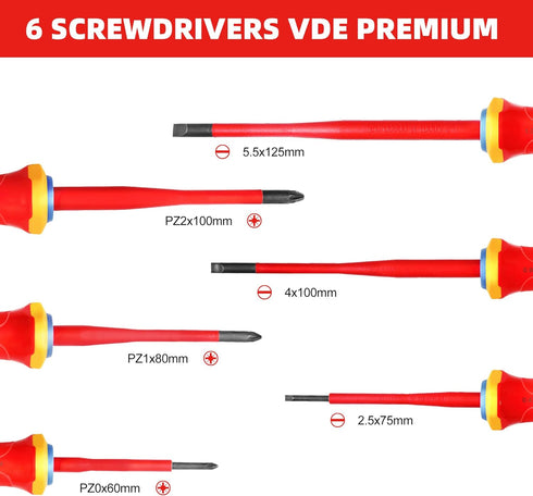 HAUTMEC 1000V VDE Insulated Screwdriver Set 6Piece Electrician Screwdriver Set with Forged S2 Shanks, Magnetic Tips, Tri-Material Cushion Grip, Pr...