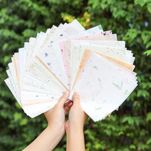 Natural Fiber Leaves Banana Bark Mulberry Paper Sheets 8 x 8 Inches 50 Sheets Square Origami Paper Arts Folding Craft, Square Folding Paper for DI...