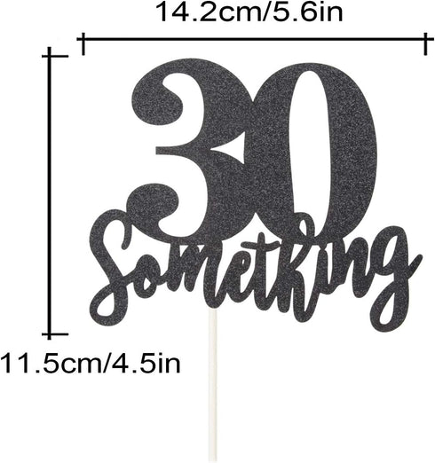 30 Something Cake Topper Double Sided Black Glitter Hello Thirty Sign 30th Birthday Party Decorations...