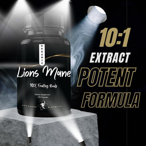 Organic Lions Mane Supplement 120 Capsules. Brain Support Nootropic Immune System Support Mushroom Supplement. 10X Extract Similar to 18,000mg, Co...