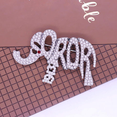 Pearl Elephant DST Sorority Pin Soror Greek Delta Brooch Social Womenhood Gift Jewelry For Clothing Bag...