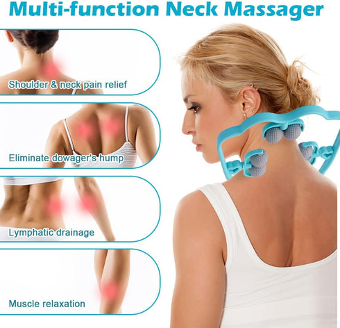 Abnaok Neck Massager, Upgrade Neck Roller for Pain Relief Deep Tissue, Trigger Point Roller Massager with 6 Wheels, Handheld Shiatsu Shoulder Mass...