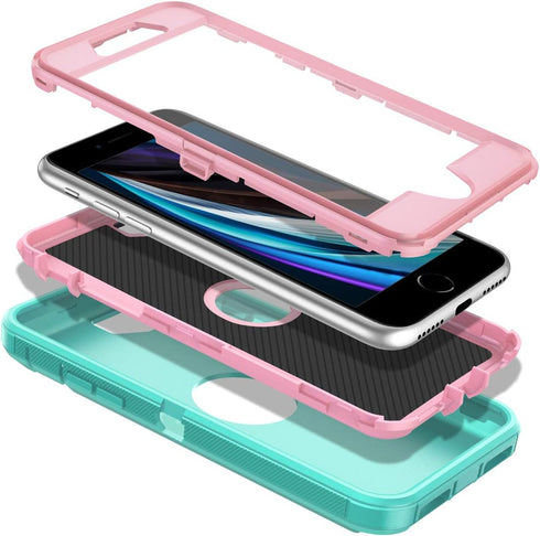 for iPhone SE 2022/2020 Case Built-in Screen Protector Shockproof Dust/Drop Proof 3 in 1 Full Body Rugged Heavy Duty Cover for Apple iPhone SE 3rd...