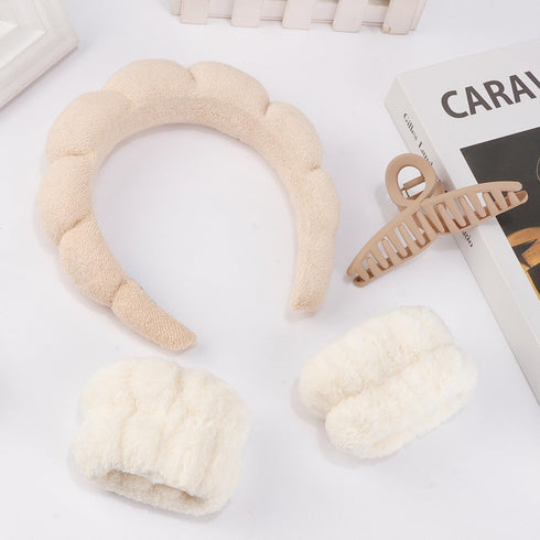Spa Headband, Skincare Headband, Makeup Headband, Wrist Towels for Washing Face, Face Wash Headband, Bubble Wrist Bands with Claw Clips Teen Girl ...