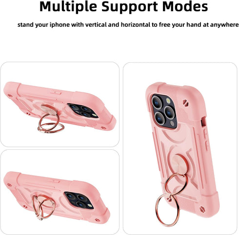 Compatible with iPhone 15 Pro Case 6.1" - Heavy-Duty Shockproof Military-Grade Rugged Cover with Ring Stand, Glass Screen Protector & Camera Lens ...
