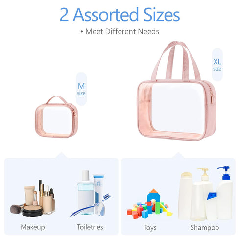 PACKISM Clear Toiletry Bags - 2 Pack Clear Makeup Bags with Handle Large Opening, Waterproof Clear Cosmetic Bags Fit Carry-on Travel Essentials, T...