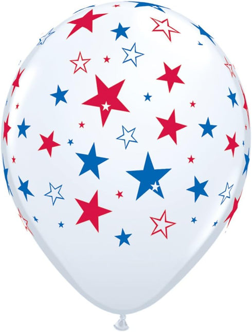 Qualatex 35498 "Red & Blue Stars" Qualatex Latex Balloons (50 Pack), 11", White...