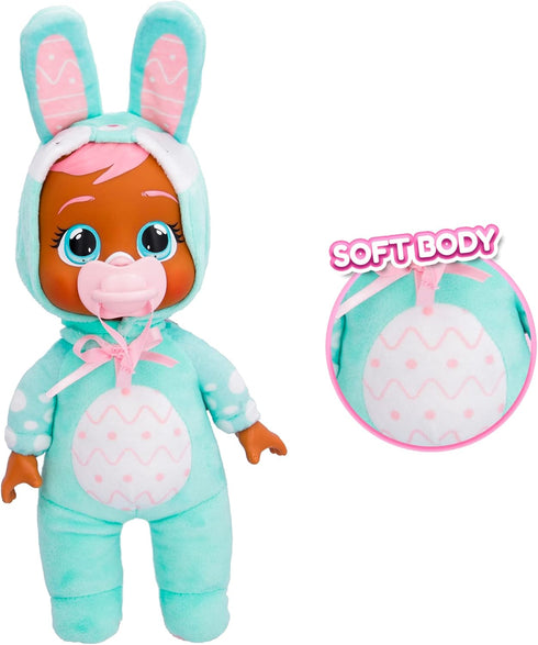 Cry Babies Tiny Cuddles Bunnies Cindy - 9 inch Baby Doll, Cries Real Tears, Teal Bunny Themed Pajamas...