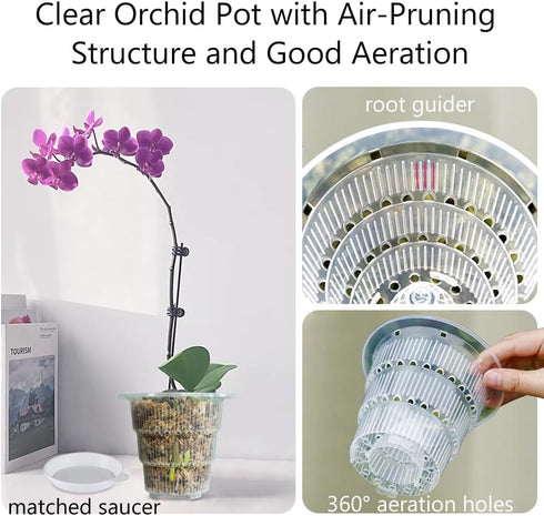 4 Inch Clear Orchid Pots with Holes and Saucers,Orchid Planter for Home Decoration - 6 Pack...