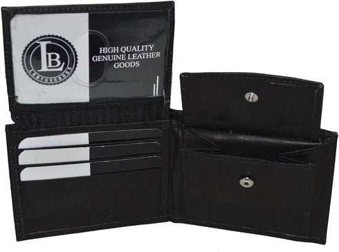 Leatherboss Leather Boys Slim Compact Flap Id Coin Pocket Bifold Wallet with debit credit card holder, Black...