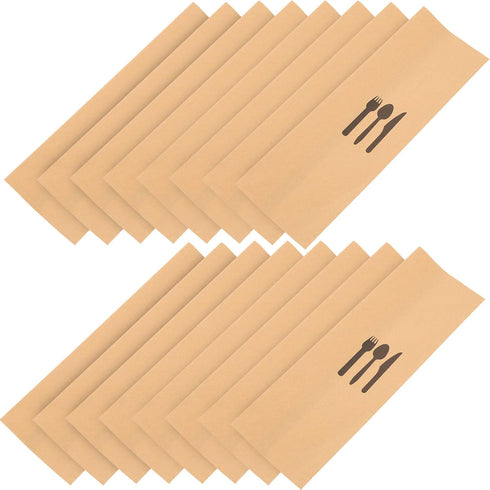 Brown Kraft Paper Bags 100pcs Disposable Silverware Flatware Paper Sleeves Kitchen Cutlery Utensils Holder for Christmas Party Table Decorations S...