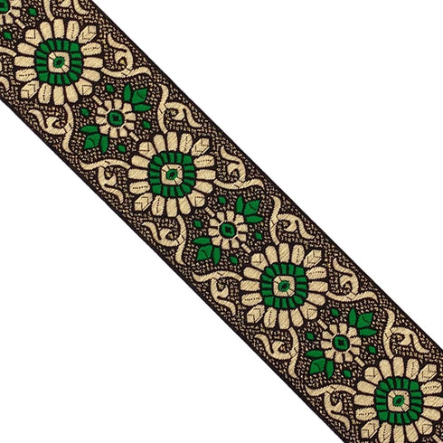 Designer’s Shop Jacquard Metallic Gold Floral Ribbon Trim 2-3/16" (56mm) x 4.5 Yards DIY for Sewing Crafting JL 125 (Gold-Green)...