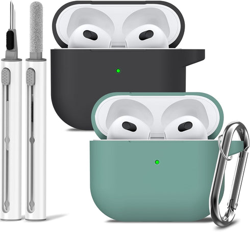 2 Pack Airpods 3 Case Cover with Cleaner Kit,Soft Silicone Protective Case Compatible with Apple AirPods 3rd Generation Charging Case with Keychai...