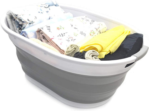 SAMMART 28L (7.4 gallon) Collapsible Plastic Laundry Basket-Oval Tub/Basket - Portable Washing Tub-Space Saving Laundry Hamper, Water capacity: 22...