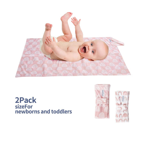 Baby Diaper Changing Pad Wipeable Portable Changing Pad, Foldable Travel Changing Mat for Baby, Newborns Toddlers Shower Gifts 2Pack?Rainbow, 16"x...