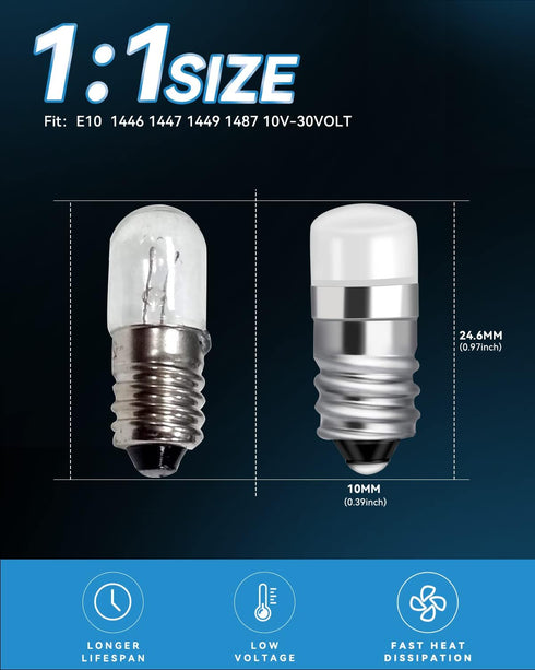 Keiurot 1487 1447 Bulb 1446 1449 E10 Led Bulb House Number Light Bulb Address Lights 10V-30Volt Train Bulbs, Flashlight Bulb, Landscaping Light Wa...