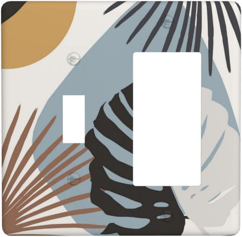 Monstera Palm Boho Light Switch Cover 2 Gang Combination Single Toggle Rocker/Decora Wall Plate Decorative Switch Plate Electrical Faceplate for F...