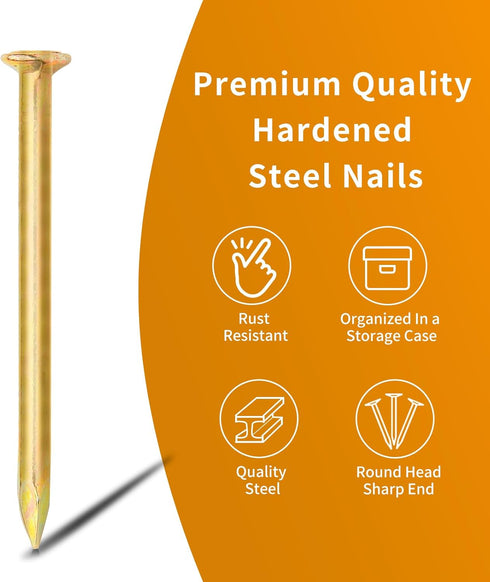 150pcs Gold Hardware Nails, 2.16 Inches Brass Plated Nails, Wall Nails for Hanging, Wood Nails, Roofing Nails, Long Nails, Wall Nails...