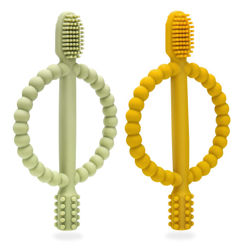 Baby Teething Toys with Easy-Hold Handle, Silicone Infant Toothbrush, Textured On Both Sides Helps Massage, Soothe Sore Gums, Teething Toys for Ba...