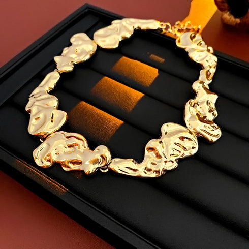 Melting Chunky Liquid Dripping Metal Buckle Collar Necklace for Women,Thick Geometric Metallic Unisex Abstract Choker Necklace Statement Fashion C...