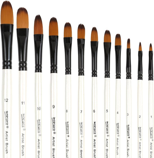 Dainayw 12 PCS Filbert Paint Brushes Set, Artist Brush for Acrylic Oil Watercolor Gouache Artist Professional Painting Kits with Synthetic Nylon T...