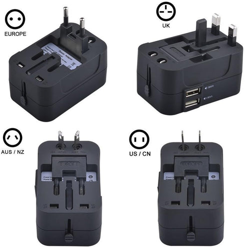 Travel Adapter, JOOMFEEN Worldwide All in One Universal Power Wall Charger AC Power Plug Adapter with Dual USB Charging Ports for USA EU UK AUS Ce...
