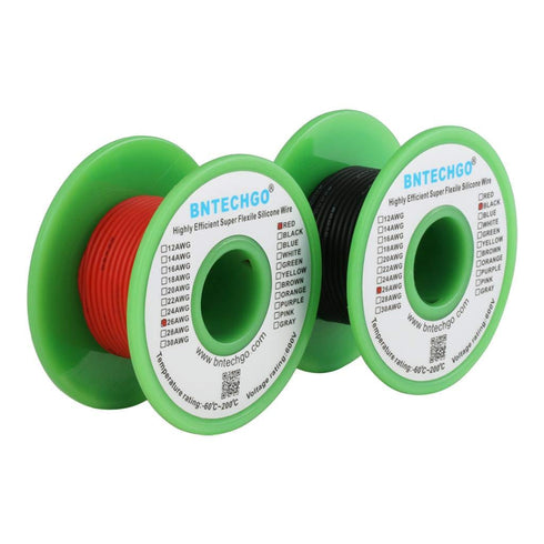 BNTECHGO 26 Gauge Silicone wire spool red 50ft and black 50ft Flexible 26 AWG Stranded Tinned Copper Wire...