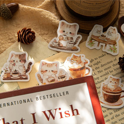 46 Pcs Small Coffee Cat Stickers for Scrapbooking Diary Laptop Junk Journal Notebook Kids Envelope Card Making Diary Planner Craft DIY Craft Decor...