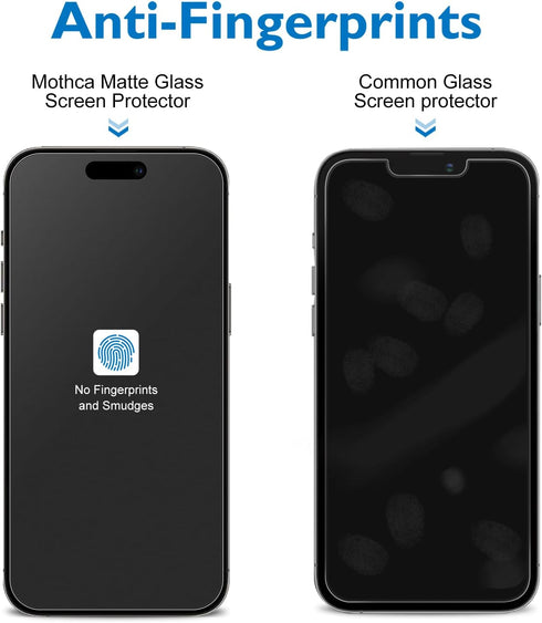 Mothca Matte Glass Screen Protector for iPhone 15 Pro (6.1 inch) Anti-Glare & Anti-Fingerprint Tempered Glass Clear Film, [Easy Installation Frame...