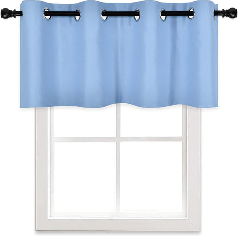 DECOVSUN Sky Blue Valances for Windows 52X18 Inches Blackout Thermal Insulated Valance with Grommet Top for Kitchen Living Room Short Straight Dra...