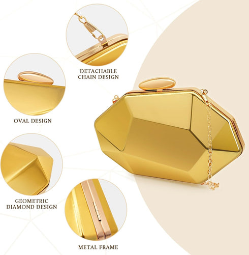 Women Lattice Pattern Metal Evening Bag Geometric Evening Clutch Purse Handbag Strap for Proms Weddings Parties...