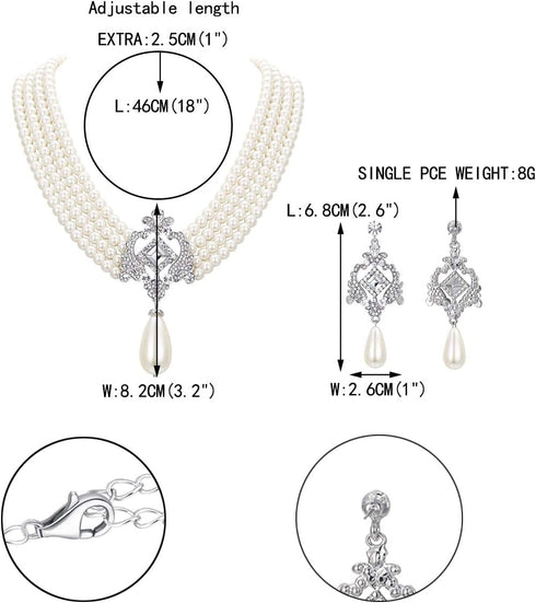 EVER FAITH 1920s Gatsby Jewelry Set for Party, Crystal Simulated Pearl Vintage Inspired Chandelier Necklace Earrings Sets for Woman...