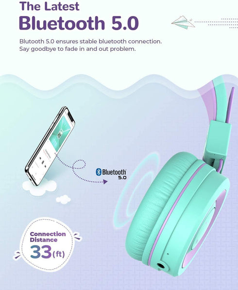 iClever Kids Bluetooth Headphones, BTH02 Kids Headphones with MIC, 22H Playtime, Bluetooth 5.0 & Stereo Sound, Foldable, Adjustable Headband, Chil...