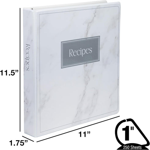Samsill Recipe Binder Full Page 8.5 x 11 Kit, 1 Inch D-Ring, Marble Design...