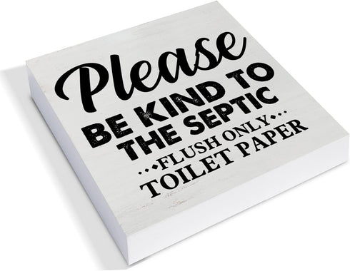 Country Only Flush Toilet Paper Wood Box Sign Decor Desk Sign Be Kind to the Septic Wooden Box Block Sign Rustic Home Bathroom Shelf Wall Decorati...