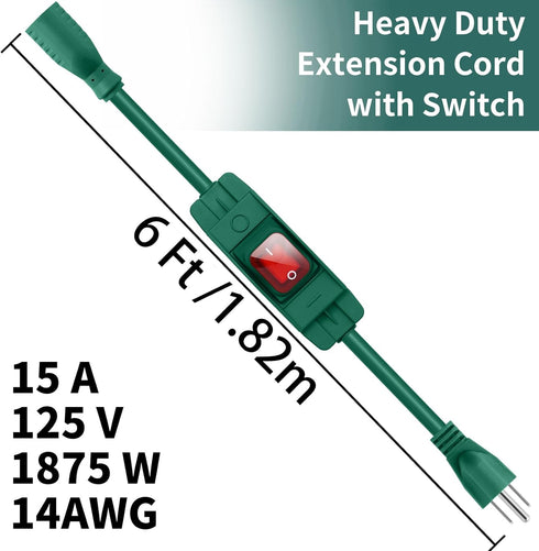 Outdoor Extension Cord with Switch On/Off Waterproof Switch 3 Prong Extension Cord with Inline Cord Switch, Heavy Duty Extension Cord 125v/250v Bl...