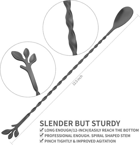 AnSaw 12-Inch Leaf Handle Bar Spoon,1-Pieces Long Handle Cocktail Mixing Stirrers,Stainless Steel,Black...