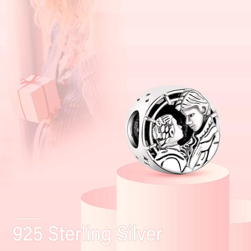 Han Solo & Princess Leia Kiss Charms 925 Sterling Silver Openwork Bead for Bracelets...