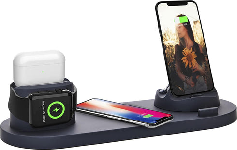 Phone Charger,6 in 1 Multi-Function qi Fast Wireless/USB Charging Station for Apple Watch, AirPods Pro, iPhone 13/13 Pro/12/12 Pro/11 Series/XS Ma...