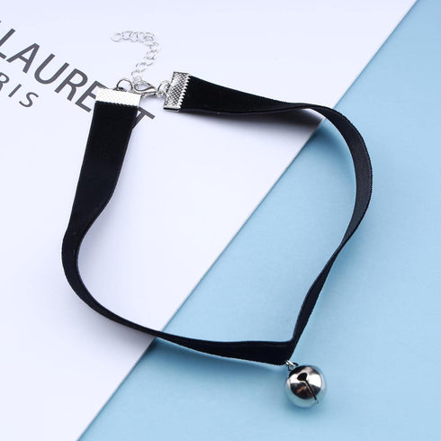 Vintage Satin Choker Necklace Silver Ball Pendant Necklace Short Velvet Necklace Punk Black Wide Leather Necklace Chain for Women and Girls (Silve...