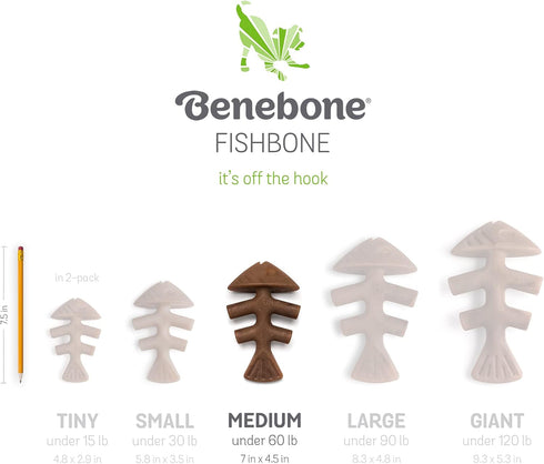 Benebone 2-pack Fishbone/Wishbone Durable Dog Chew Toys, Real Fish, Real Bacon, Made in USA, Medium...