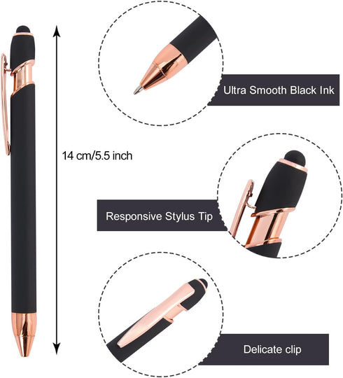 Ballpoint Pens, 12 Pcs Pens Fine Point Smooth Writing Pens, Stylus Pens with Screens Touch Stylus Tips, Black Ink 1.0 Mm Pens Gift Office Desk Acc...