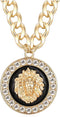 Hip Hop Statement Lion Head Gold Necklace Women's Chunky Chain Choker Pendant Punk Costume Cocktail Jewelry (Black-round pendant)...
