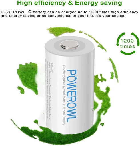 POWEROWL Rechargeable C Batteries Nickle Metal Hydride 5000mah Low Self Discharge NiMH C-Cell Battery (4 Pack)...