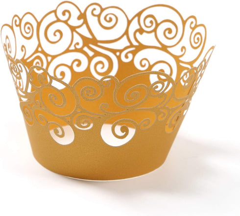 Cupcake Wrappers, KPOSIYA 100 Pack Cupcake Wraps Filigree Artistic Bake Cake Paper Cup Little Vine Laser Cut Liner Baking Cups Muffin Case Trays f...